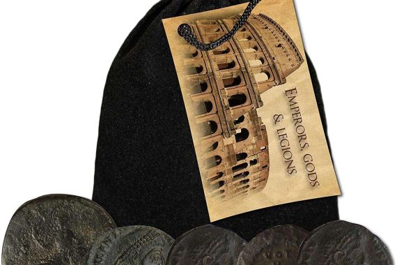 5 Original Roman Coins in Velvet Bag